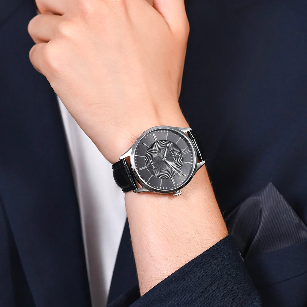 OROLOGIO UOMO IN ACCIAIO CINTURINO PELLE NERA - Image 2