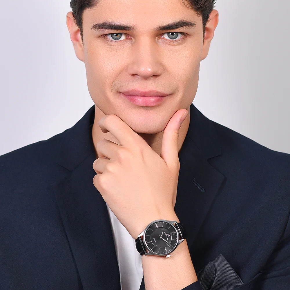 OROLOGIO UOMO IN ACCIAIO CINTURINO PELLE NERA - Image 3