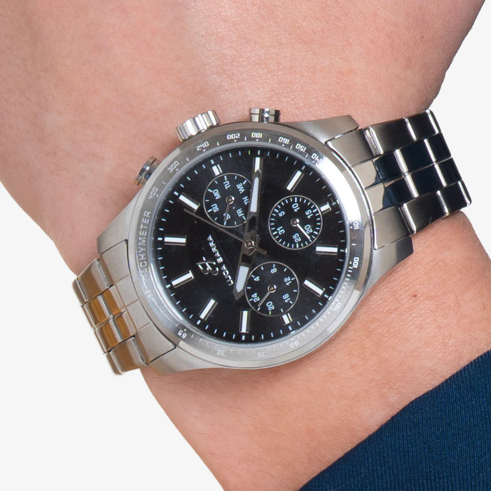 OROLOGIO UOMO IN ACCIAIO CON QUADRANTE NERO E GHIERA SILVER - Image 2
