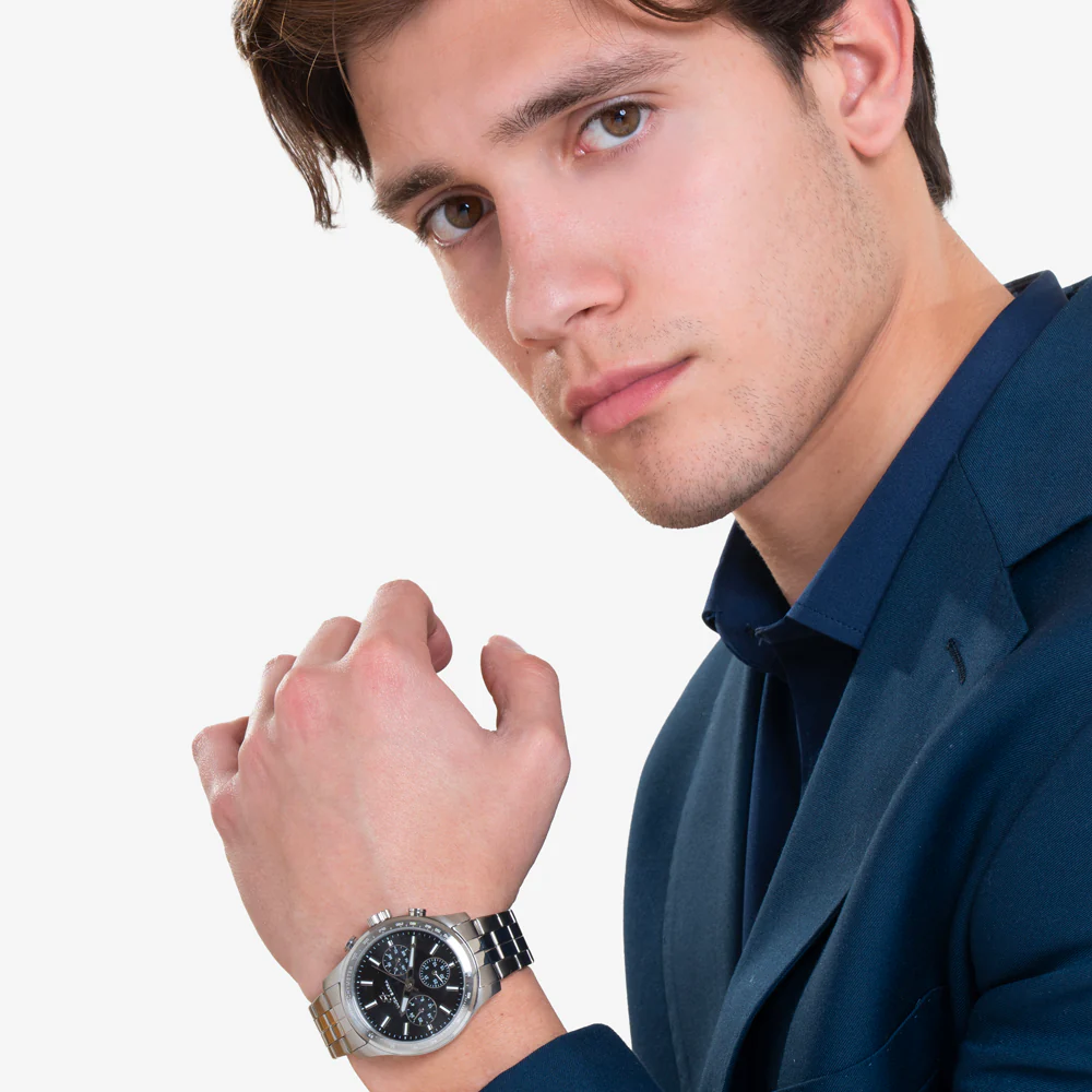OROLOGIO UOMO IN ACCIAIO CON QUADRANTE NERO E GHIERA SILVER - Image 3