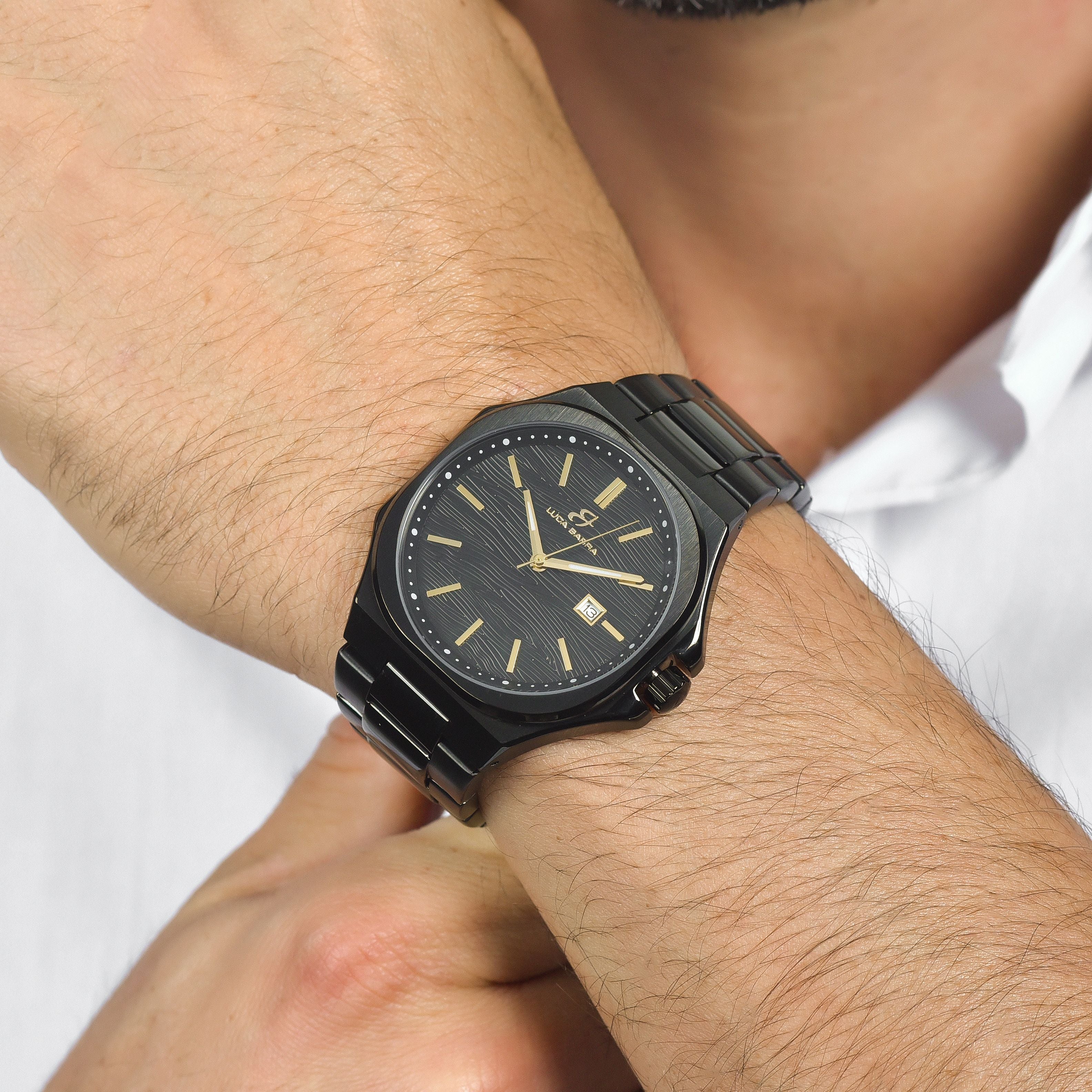 OROLOGIO UOMO IN ACCIAIO IP NERO QUADRANTE NERO, DETTAGLI IP GOLD - Image 2