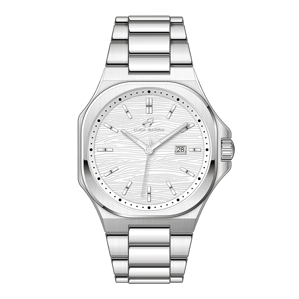 OROLOGIO UOMO IN ACCIAIO QUADRANTE BIANCO, DETTAGLI SILVER