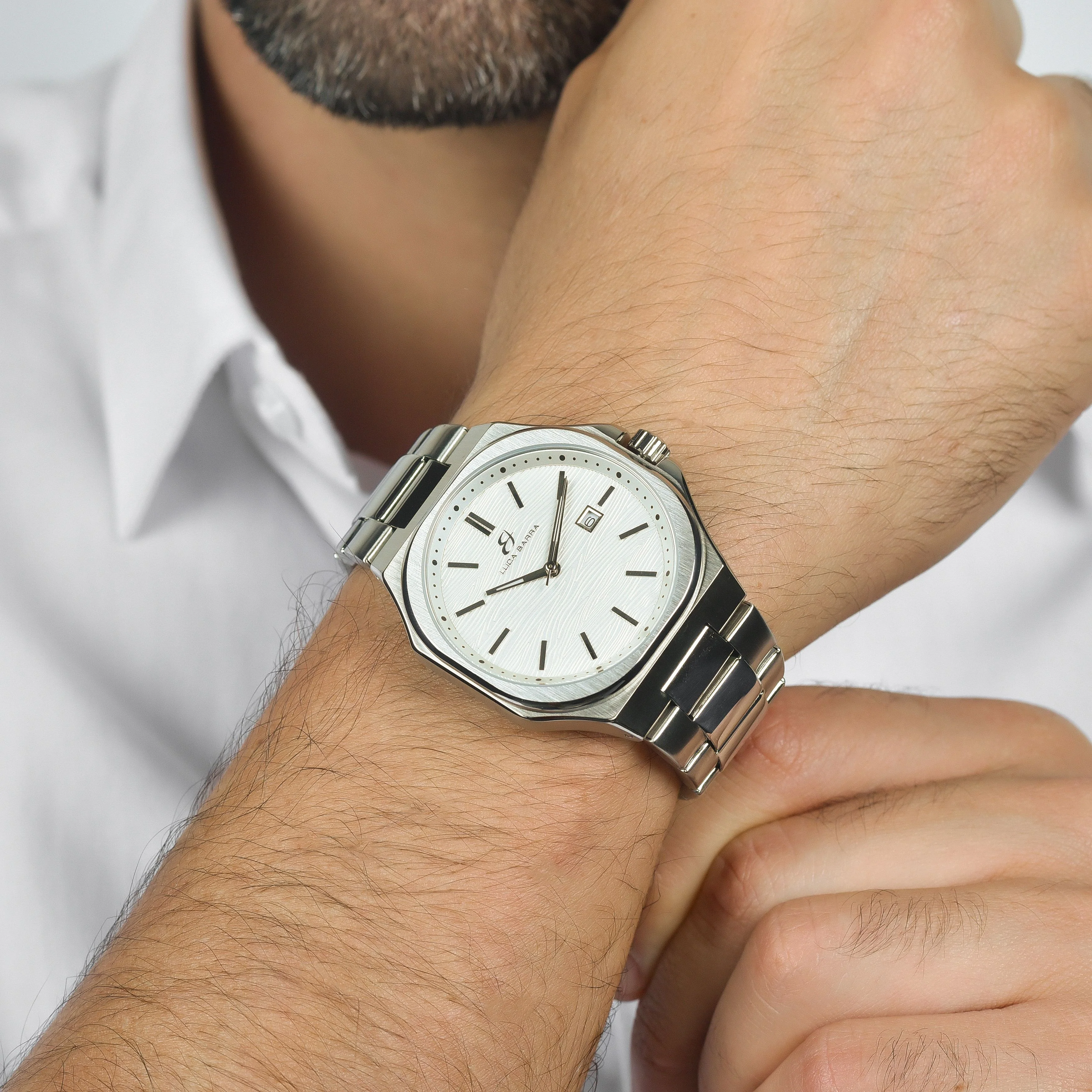 OROLOGIO UOMO IN ACCIAIO QUADRANTE BIANCO, DETTAGLI SILVER - Image 2