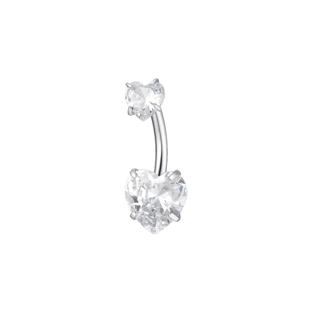 PIERCING OMBELICO DONNA IN ACCIAIO CON ZIRCONI BIANCHI TAGLIO CUORE