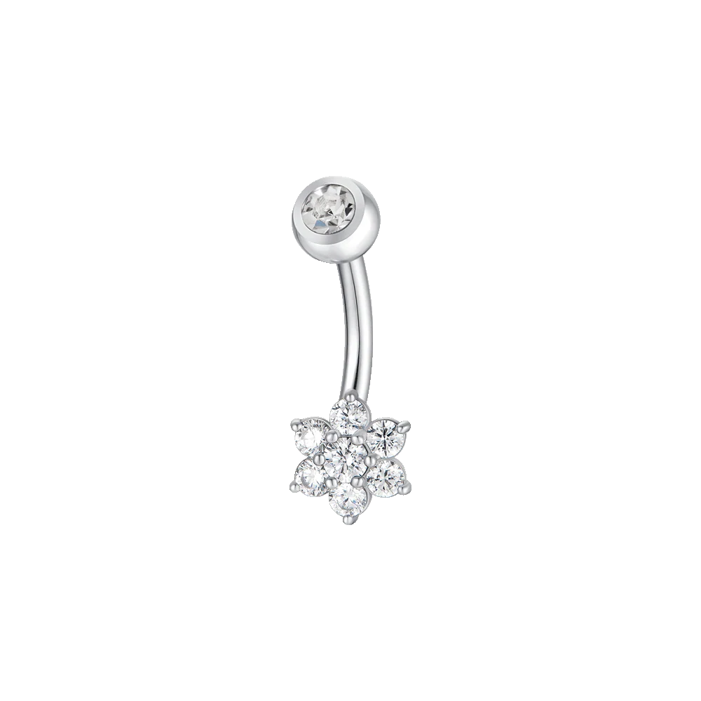 PIERCING OMBELICO DONNA IN ACCIAIO CON ZIRCONI BIANCHI TAGLIO STELLA