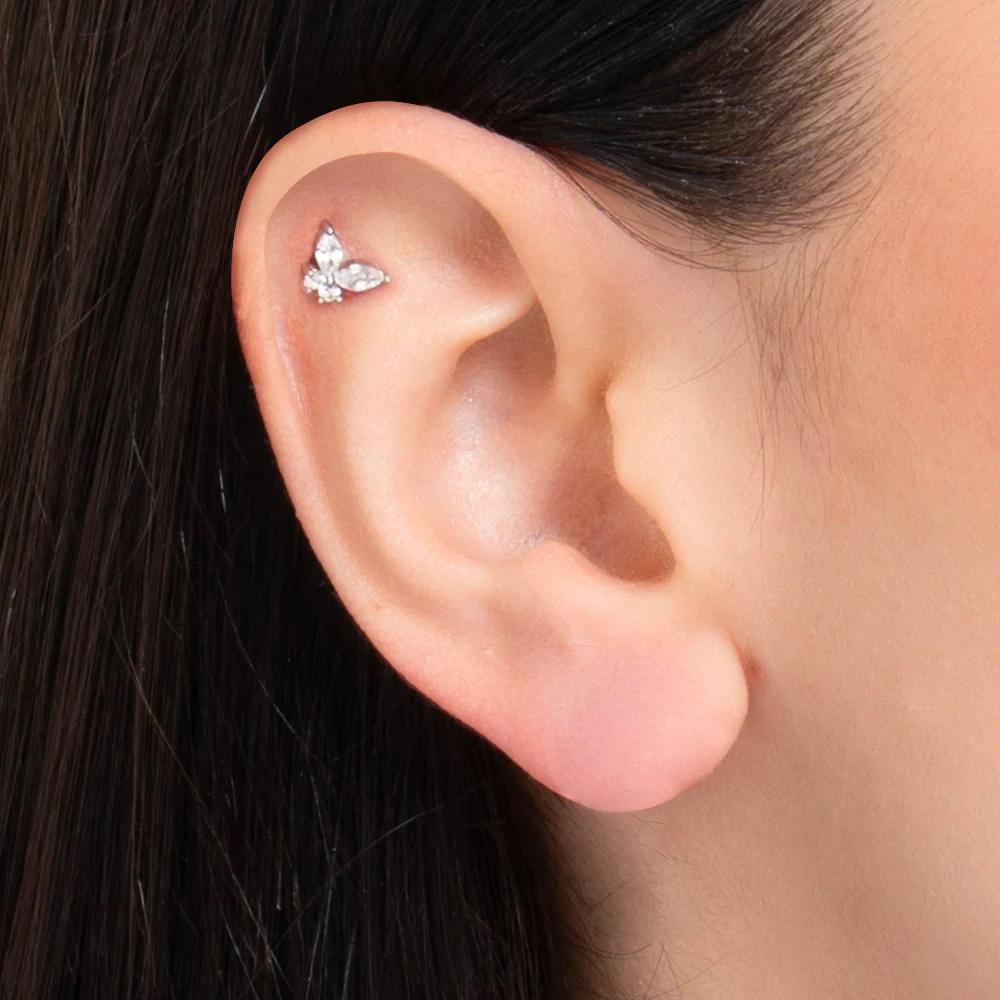 PIERCING ORECCHIO DONNA IN ACCIAIO FARFALLA CON ALI DI ZIRCONE BIANCHI - Image 2