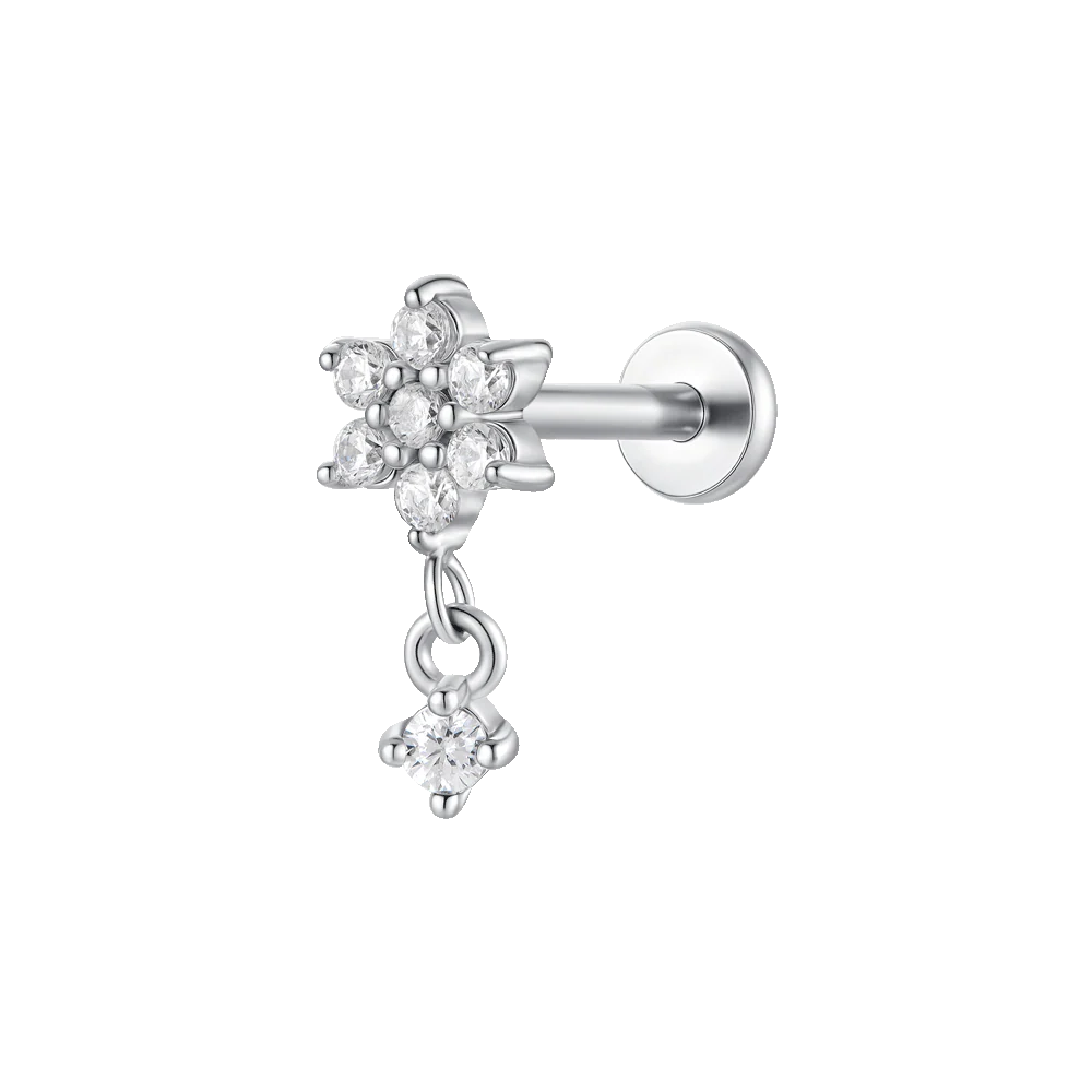 PIERCING ORECCHIO DONNA IN ACCIAIO FORMA FIORE CON PETALI ZIRCONI BIANCHI